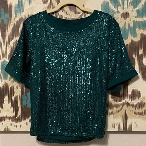 Teal Sequin Short Sleeve Women's Top